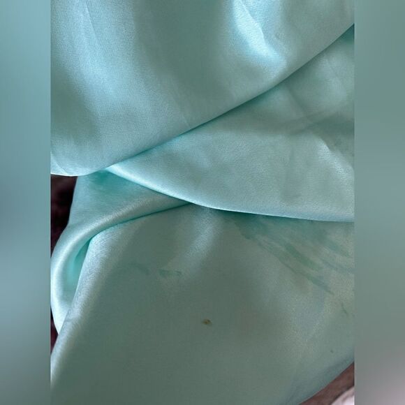 Vintage 80s Nicole Teal Blue Green Cream Lace Satin Maxi Night Gown L Coquette - Picture 8 of 16